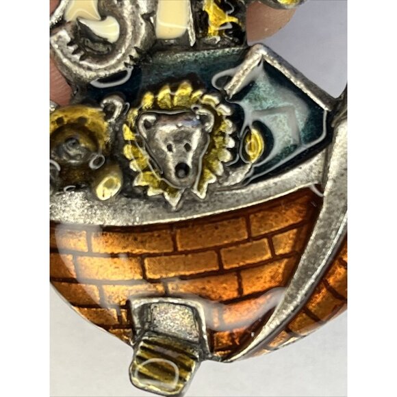 AJMC Pewter & Enamel Noah’s Ark Brooch Pin Vintage Signed - Picture 11 of 14